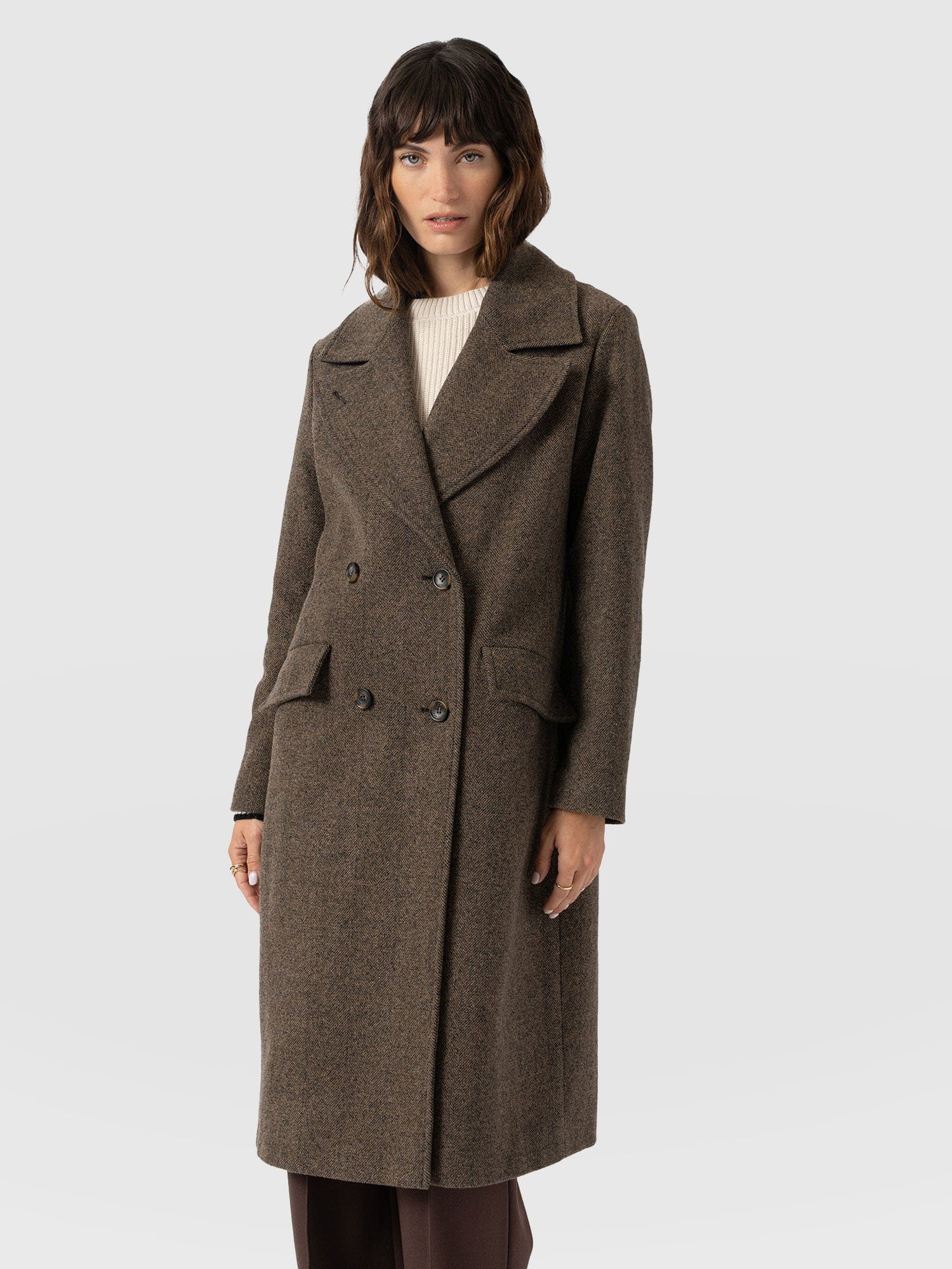 Hampton Coat - Brown Chevron - Women's Outerwears | Saint + Sofia® EU