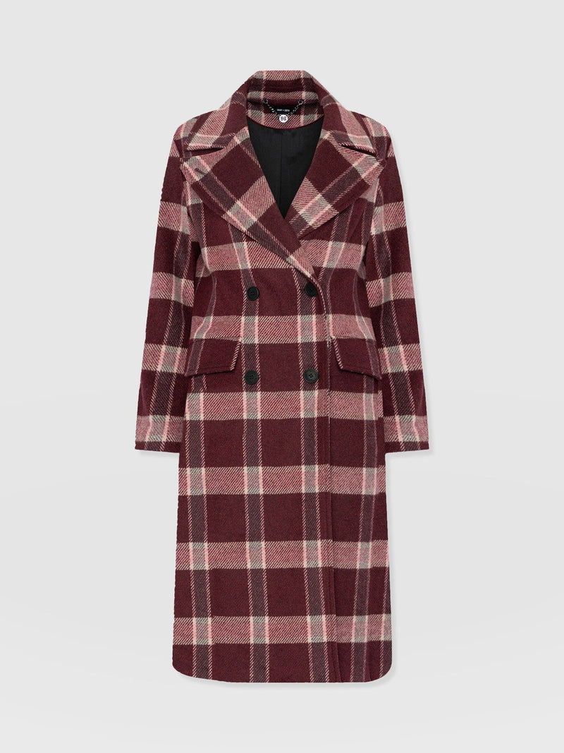 Hampton Coat - Burgundy/Pink Check - Women's Outerwears | Saint + Sofia® EU