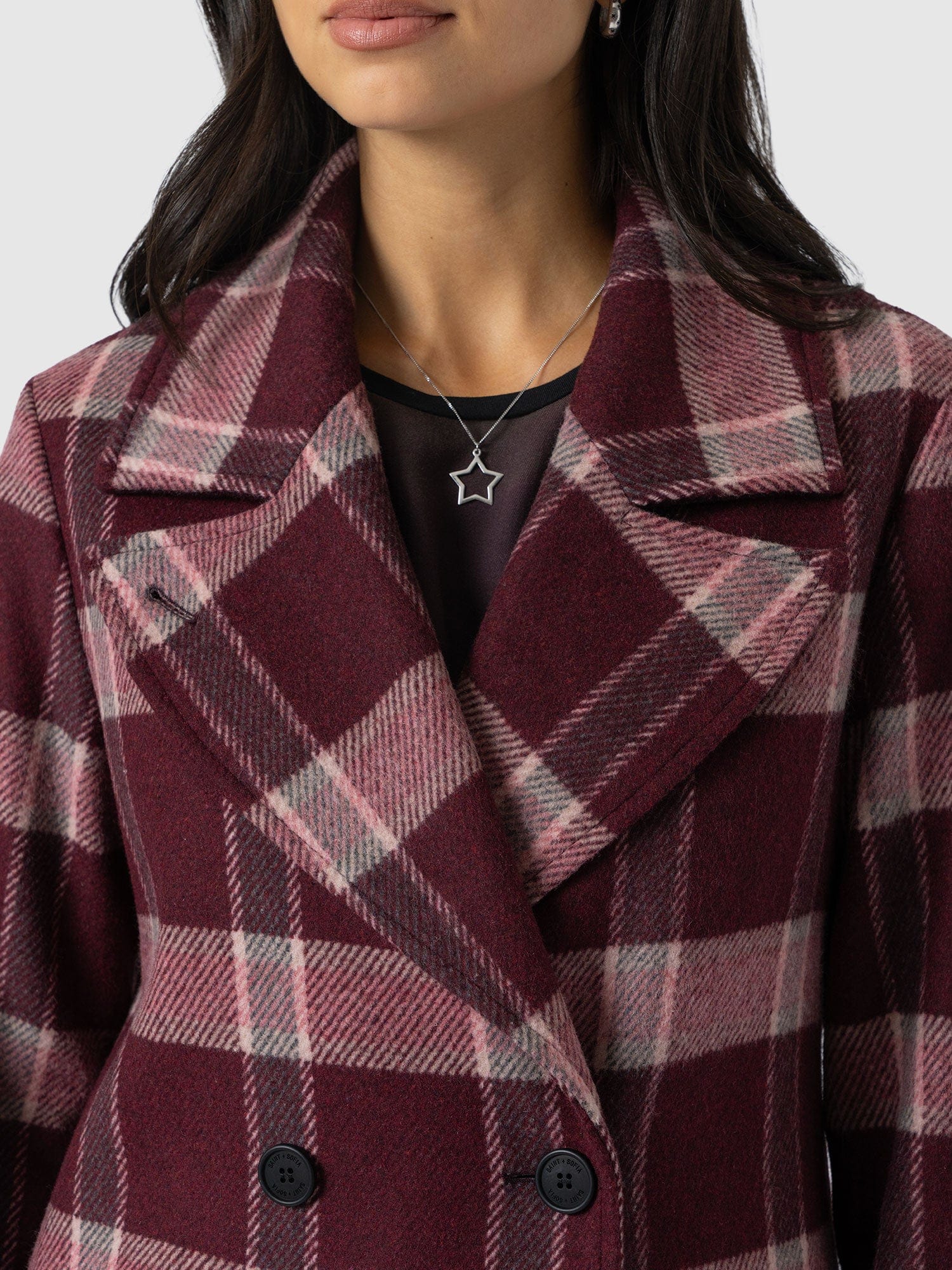Hampton Coat - Burgundy/Pink Check - Women's Outerwears | Saint + Sofia® EU