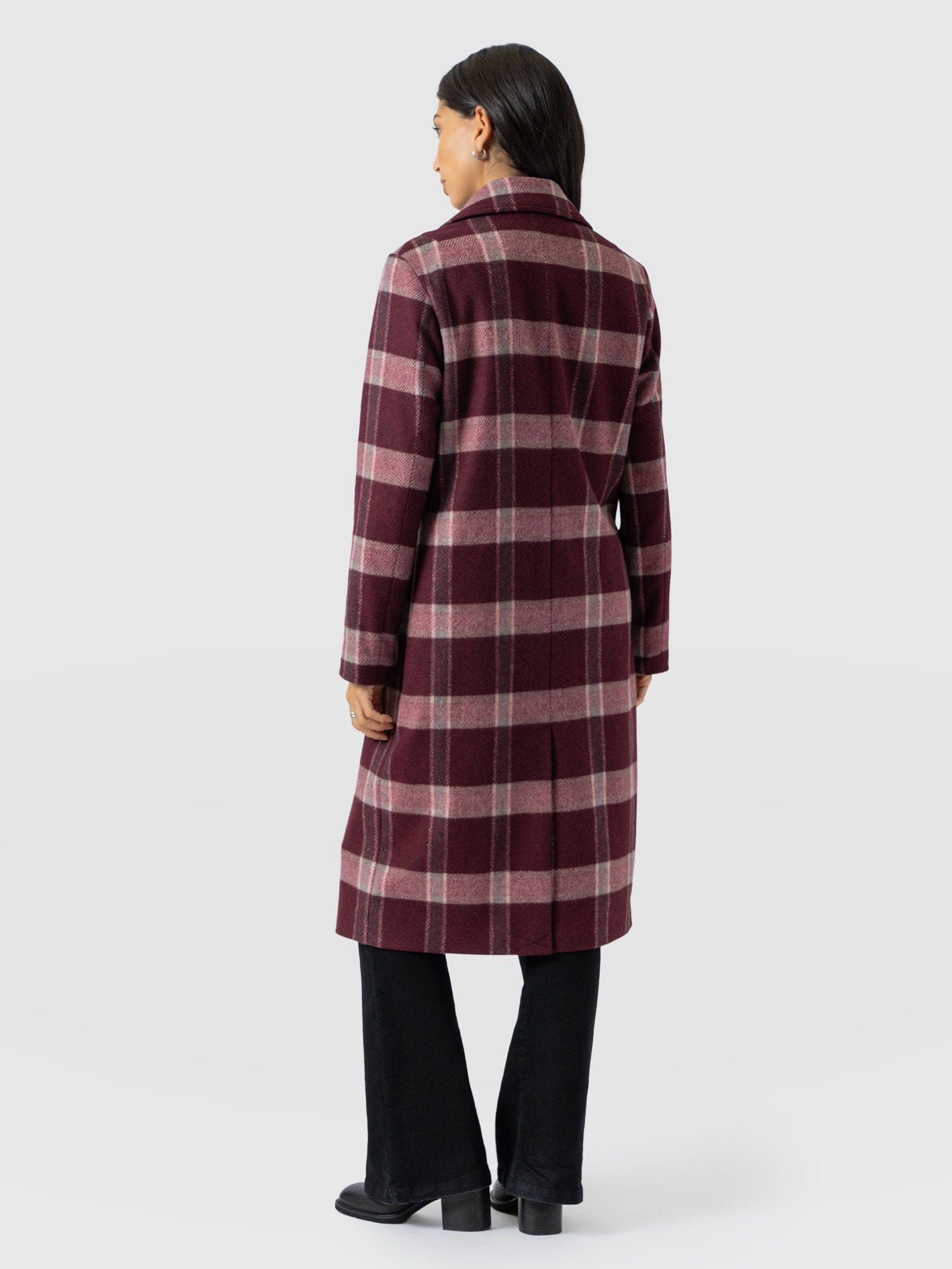 Hampton Coat - Burgundy/Pink Check - Women's Outerwears | Saint + Sofia® EU