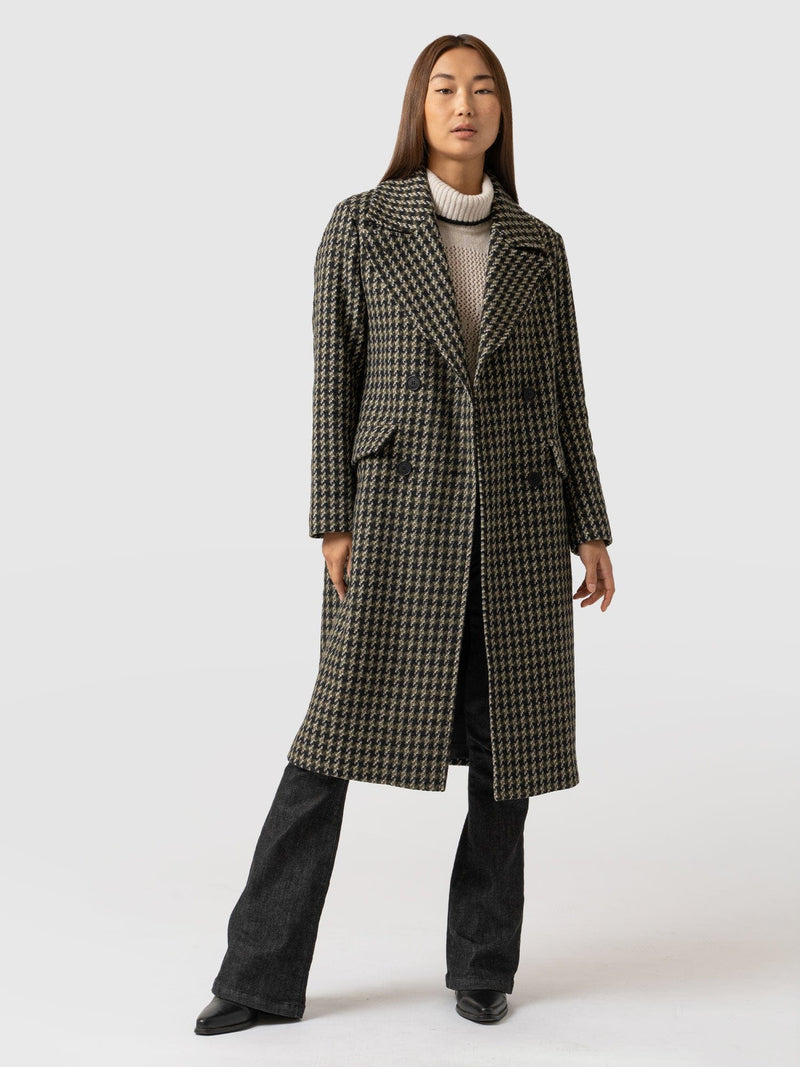 Hampton Coat Olive Houndstooth - Women's Coats | Saint + Sofia® EU