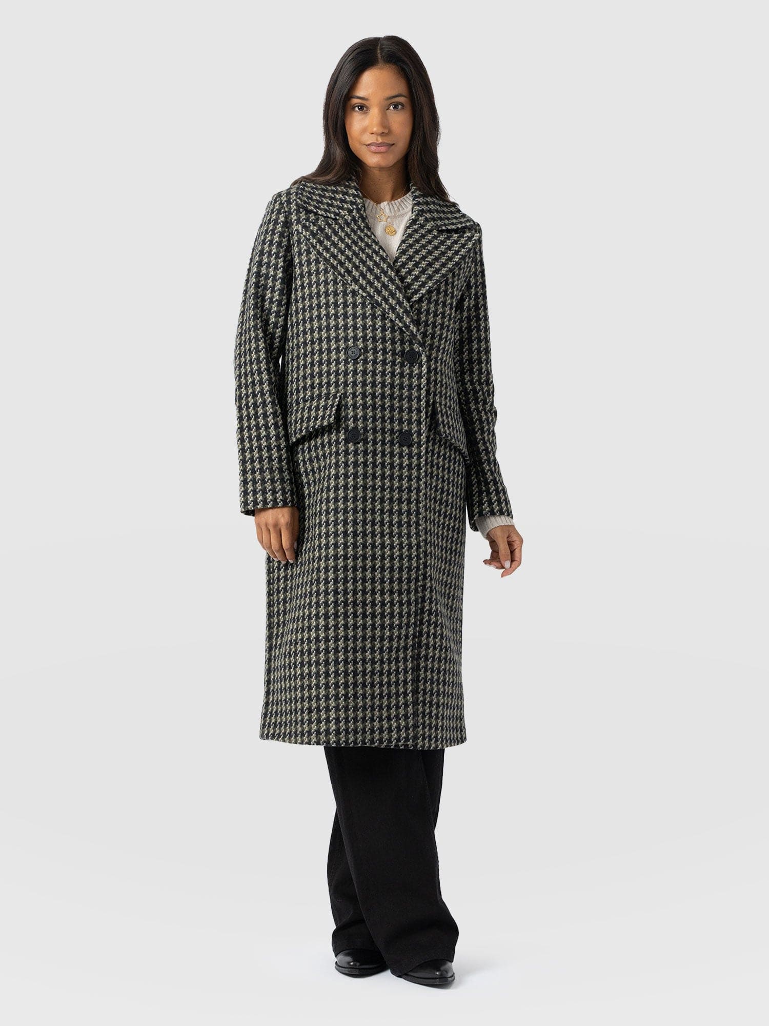 Hampton Coat Olive Houndstooth - Women's Coats | Saint + Sofia® EU
