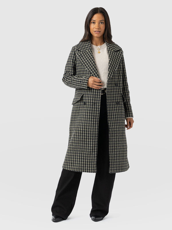 Hampton Coat Olive Houndstooth - Women's Coats | Saint + Sofia® EU