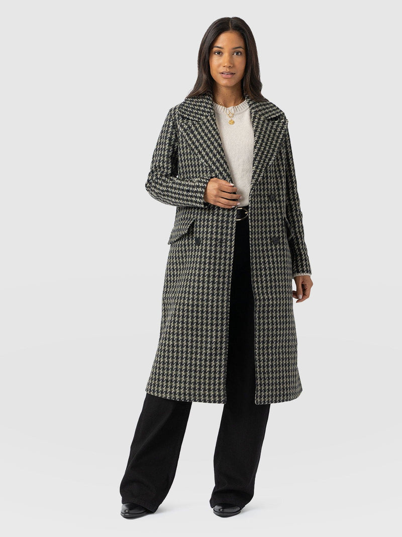 Hampton Coat Olive Houndstooth - Women's Coats | Saint + Sofia® EU