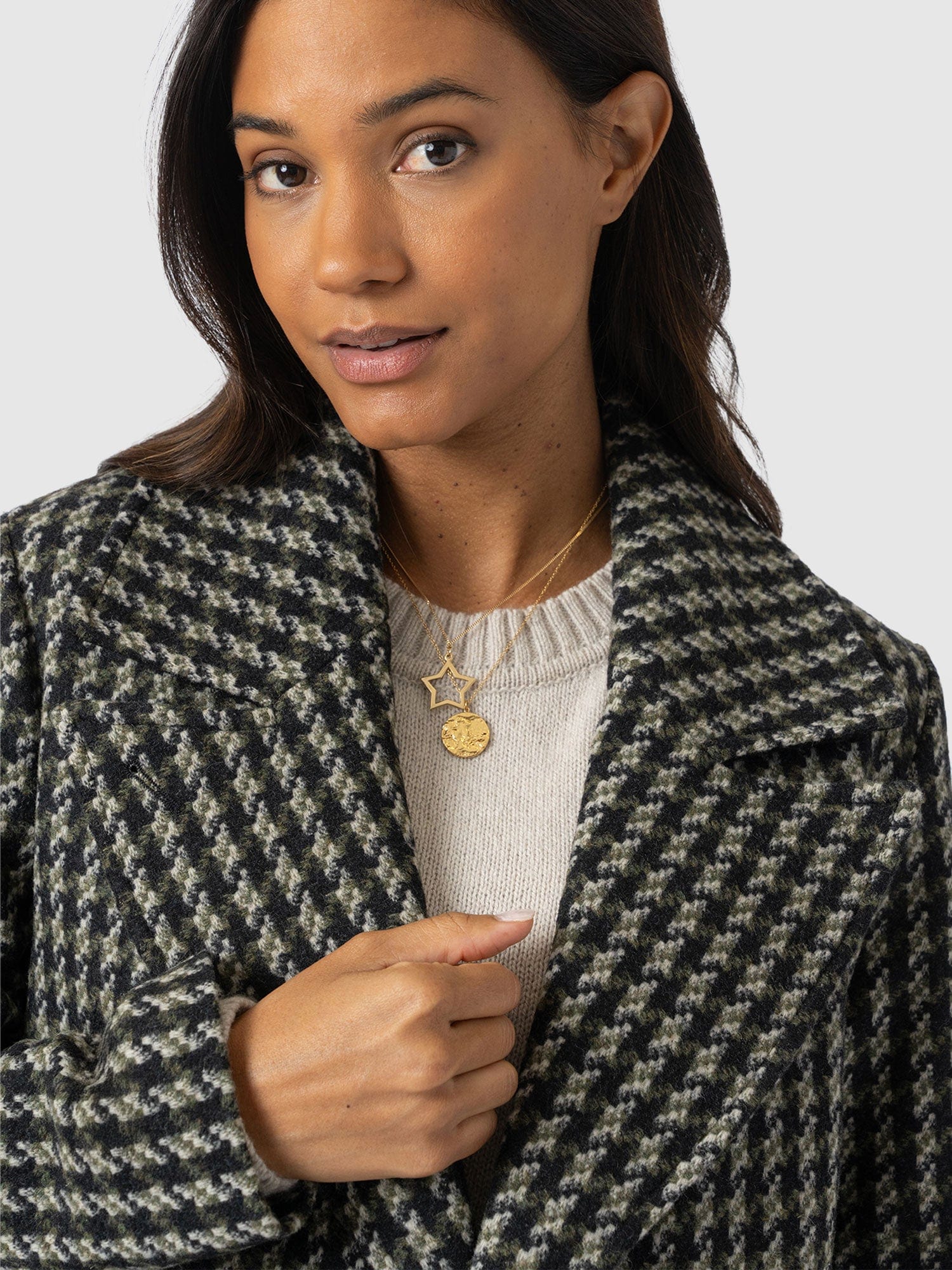 Hampton Coat Olive Houndstooth - Women's Coats | Saint + Sofia® EU
