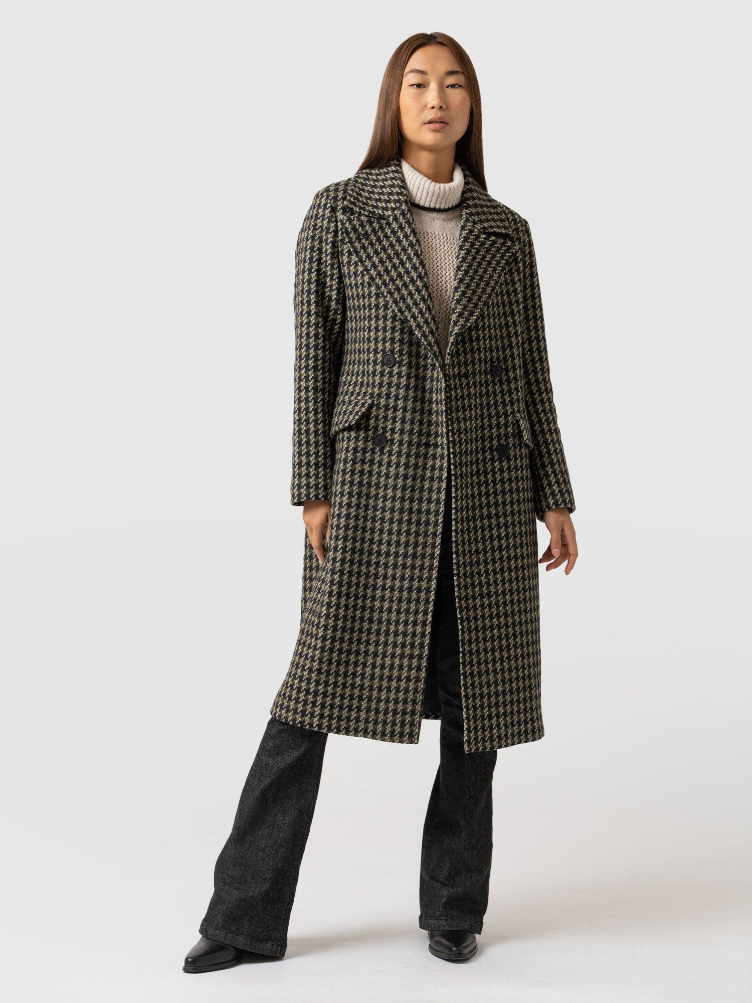 Hampton Coat Olive Houndstooth - Women's Coats | Saint + Sofia® EU ...