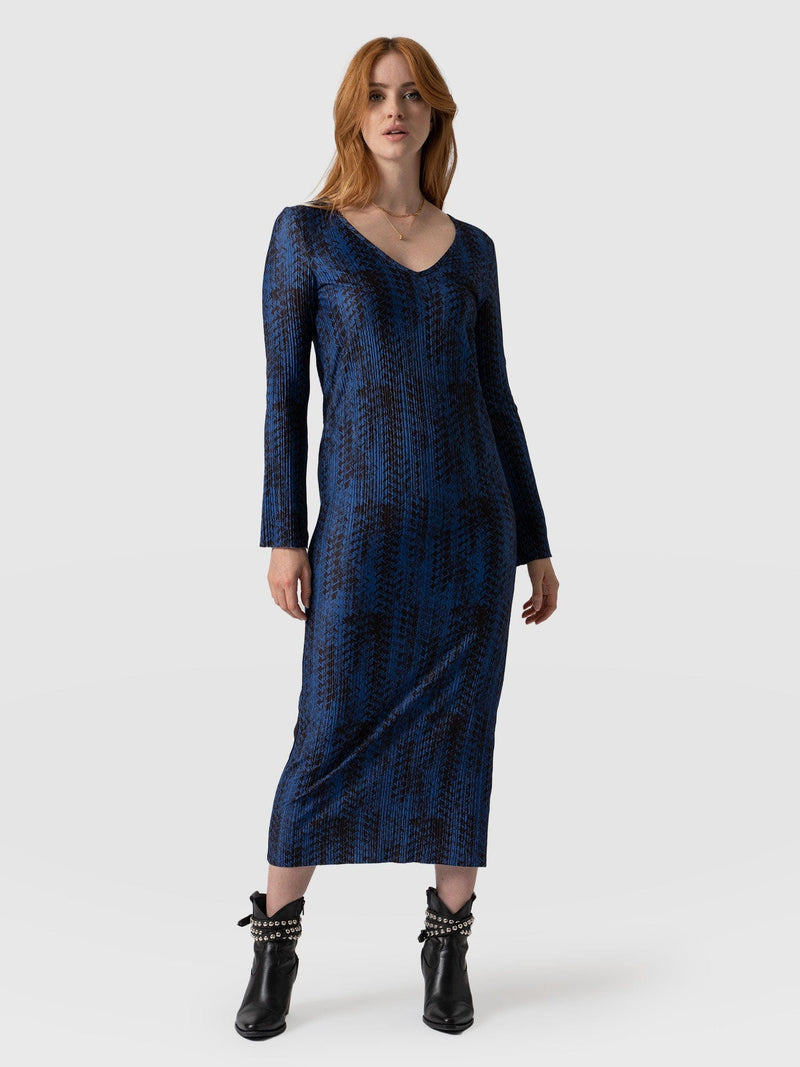 Hanna Plisse Dress Navy Ripple - Women's Dresses | Saint + Sofia® EU