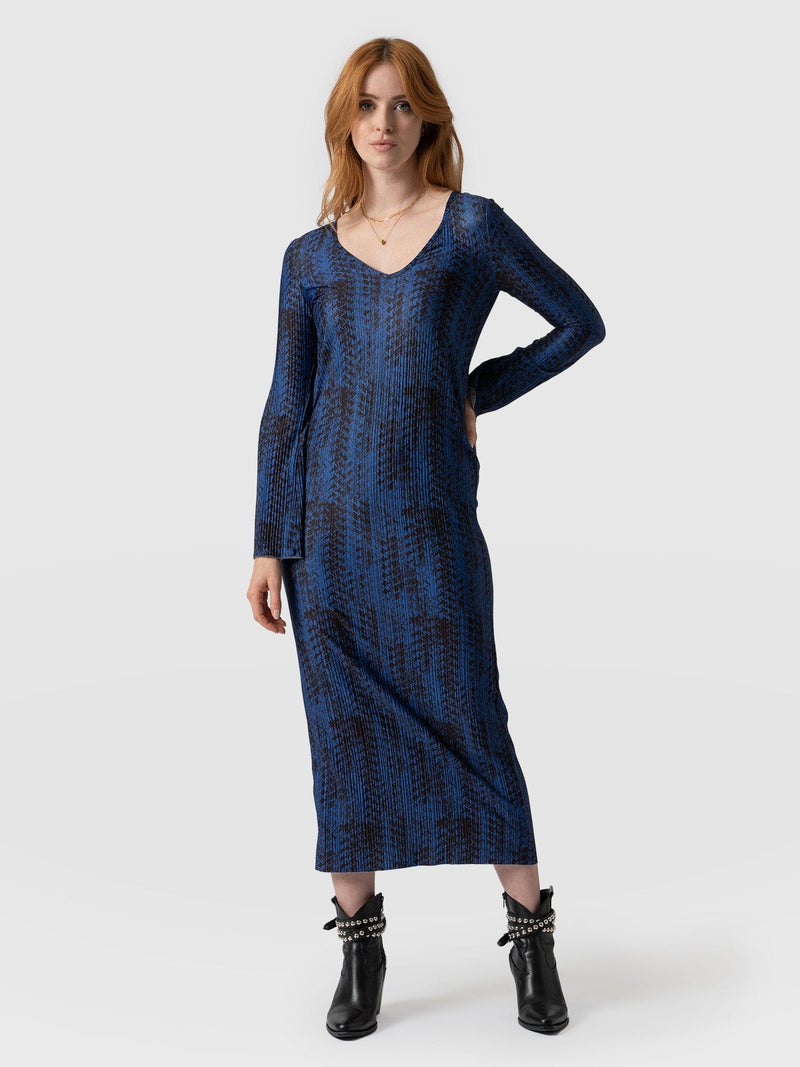 Hanna Plisse Dress Navy Ripple - Women's Dresses | Saint + Sofia® EU