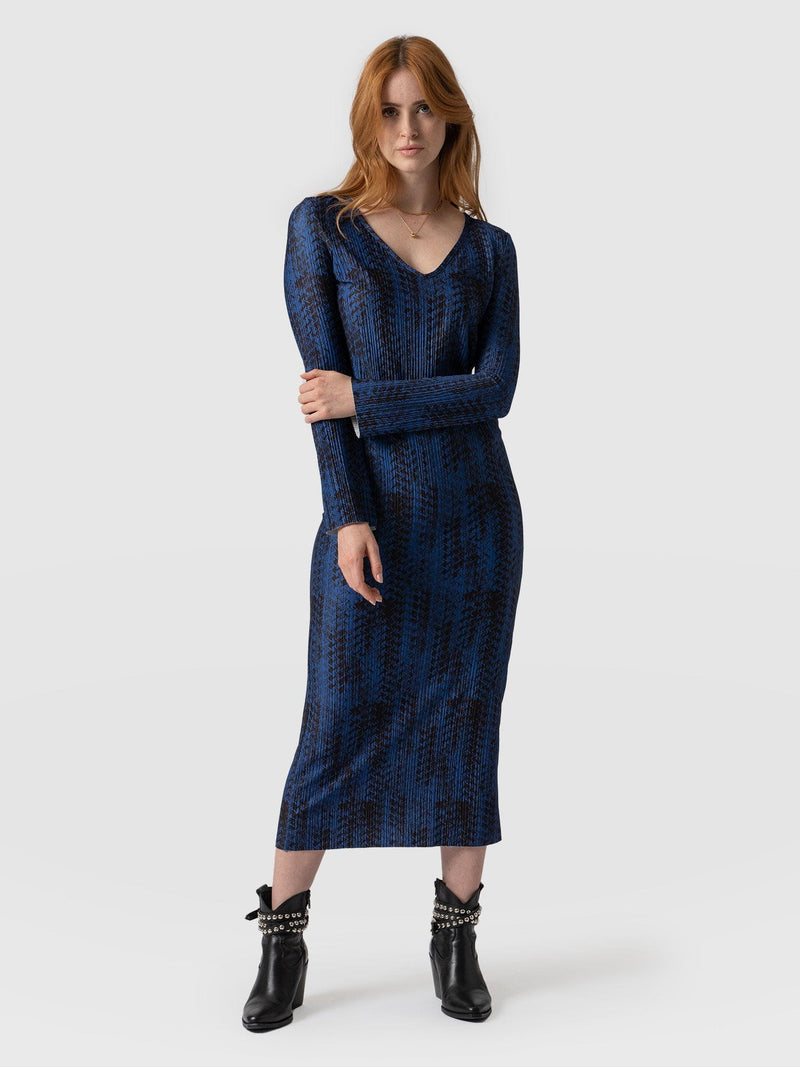 Hanna Plisse Dress Navy Ripple - Women's Dresses | Saint + Sofia® EU