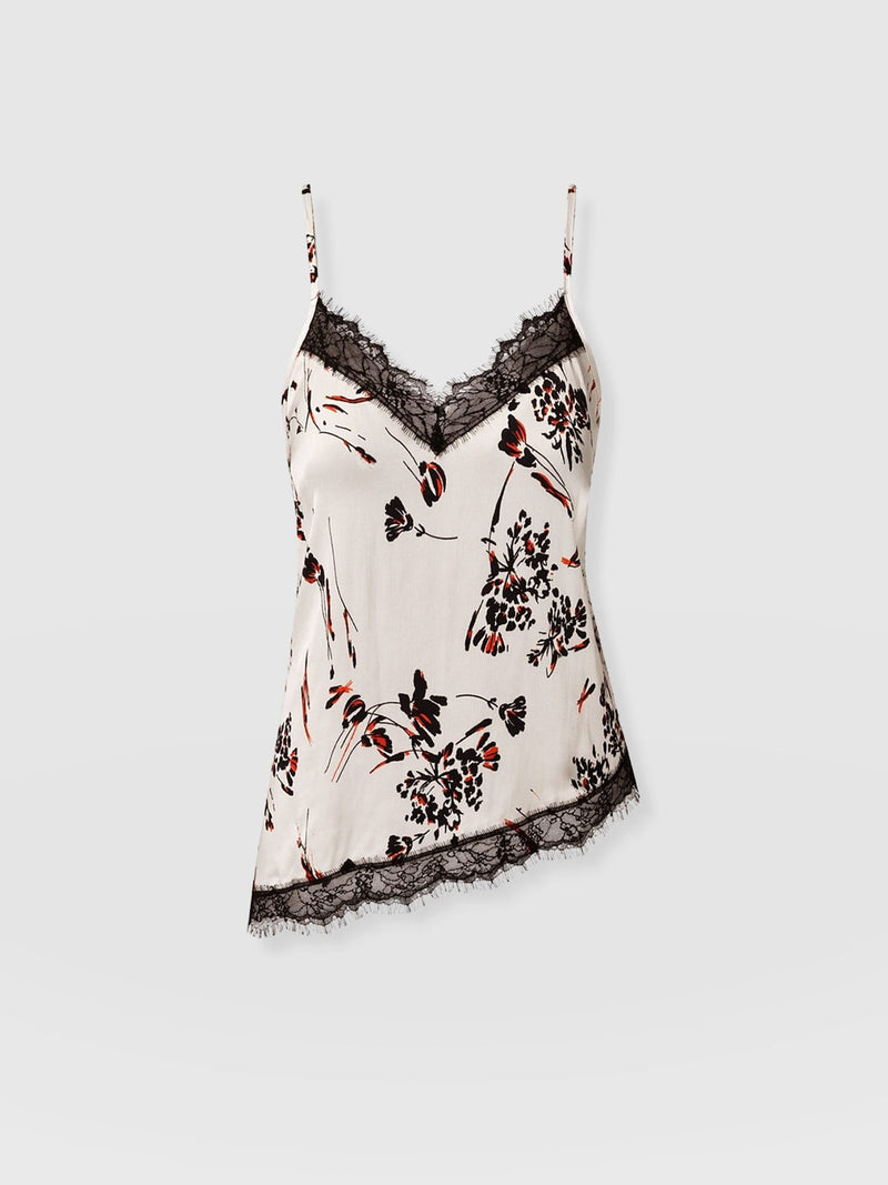 Harper Lace Asymmetric Cami - White Mist Floral - Women's T-shirts | Saint + Sofia® EU