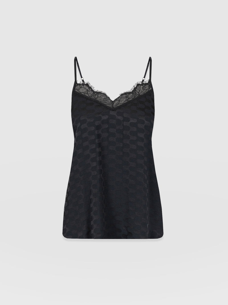 Harper Lace Cami - Black Jacquard - Women's T-shirts | Saint + Sofia® EU