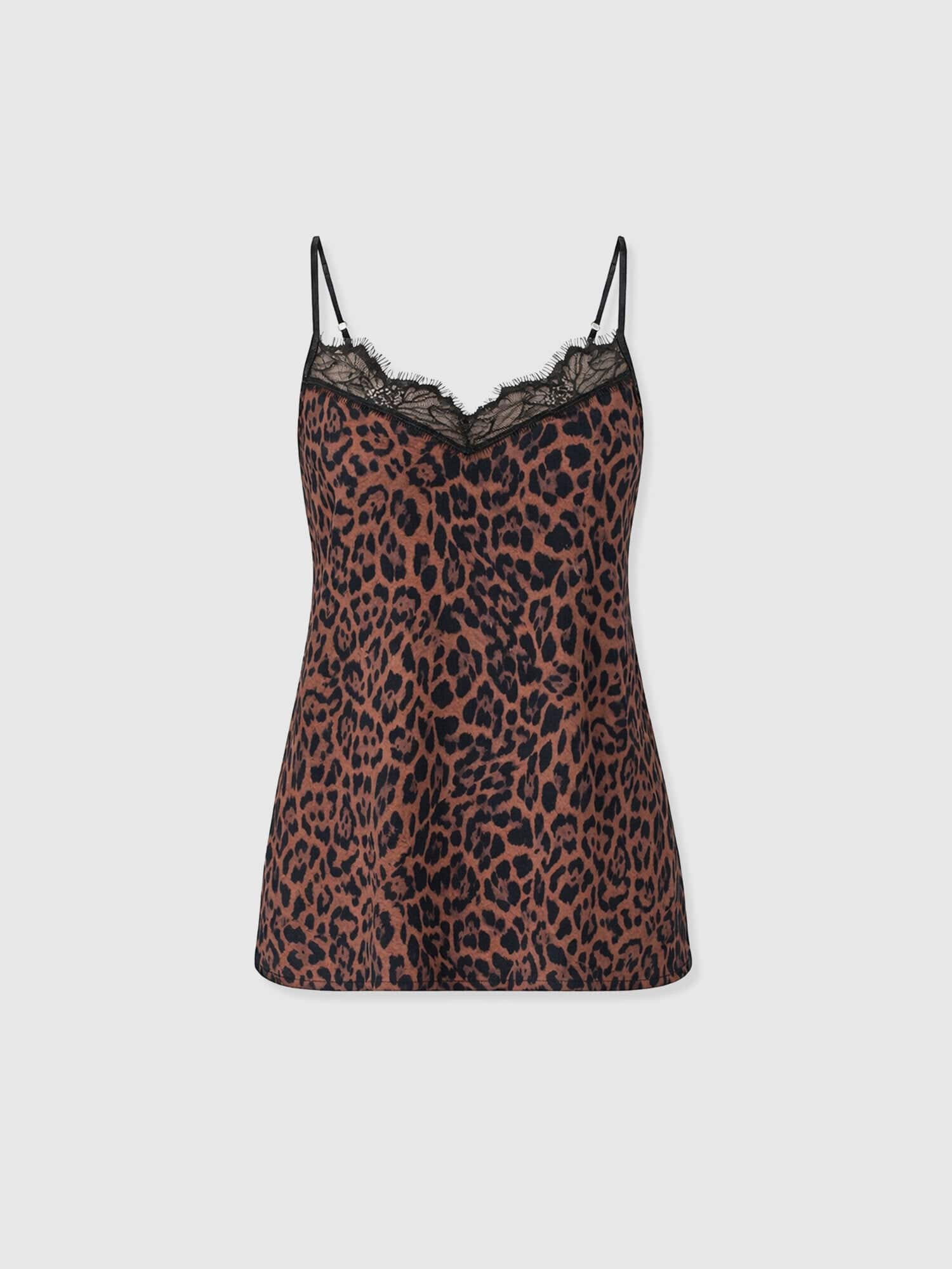 Harper Lace Cami - Brown Leopard - Women's T-shirts | Saint + Sofia® EU