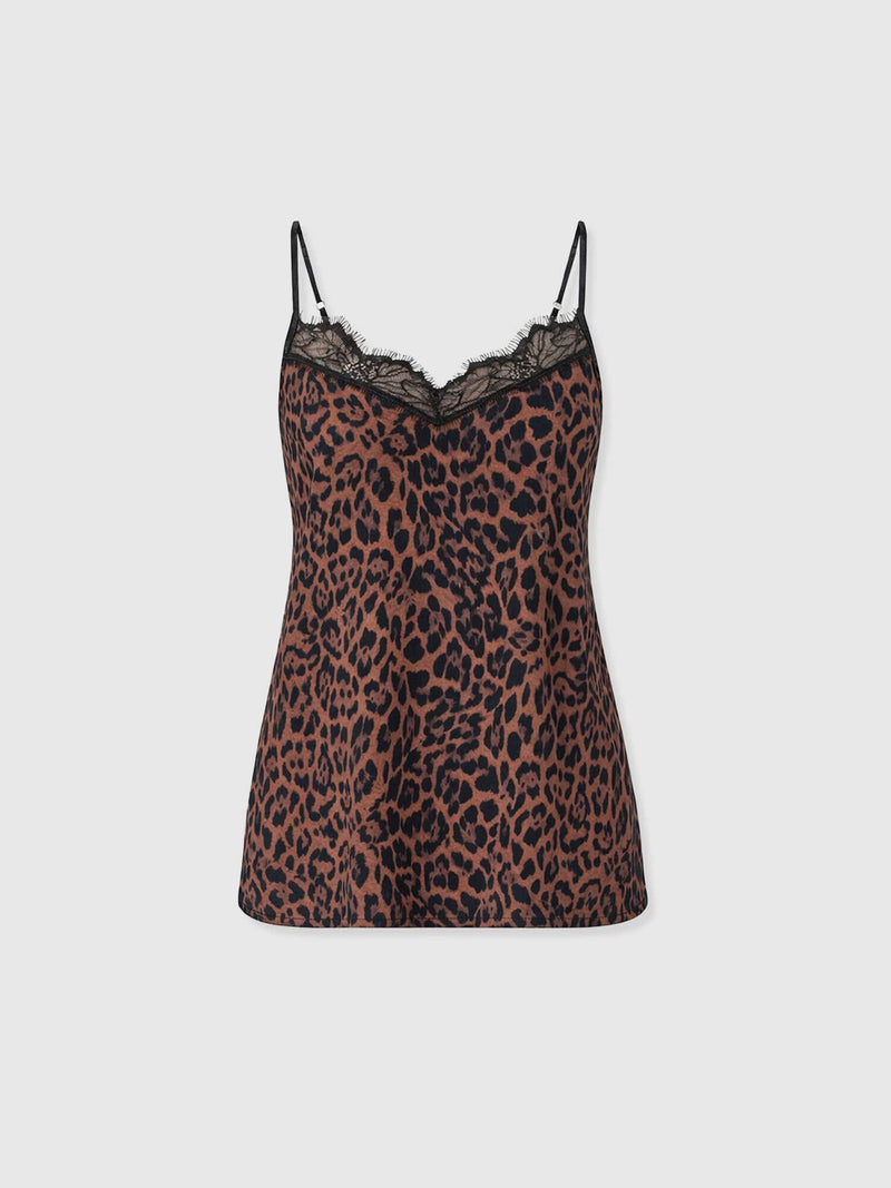 Harper Lace Cami - Brown Leopard - Women's T-shirts | Saint + Sofia® EU