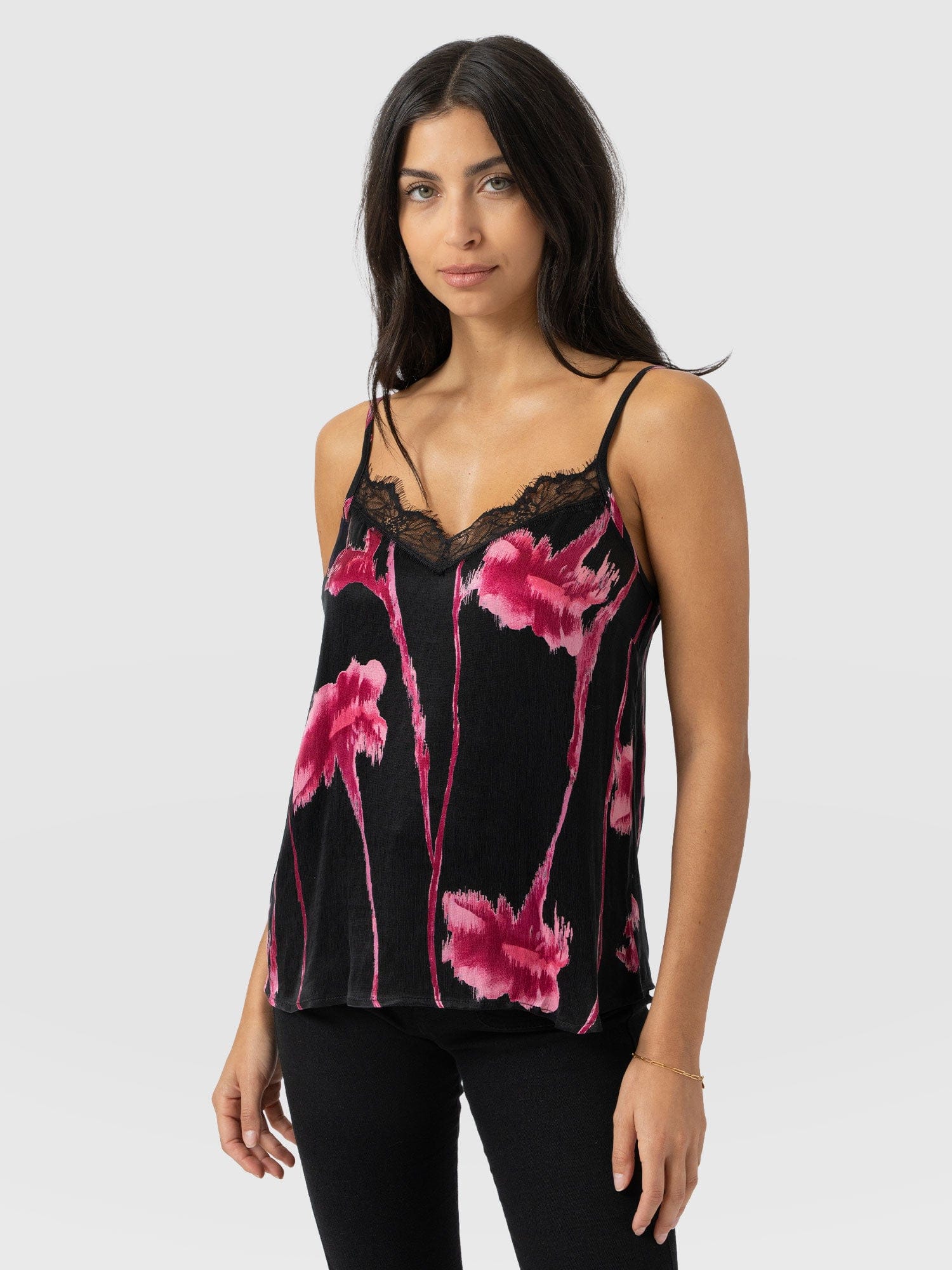 Harper Lace Cami - Pink Stem Floral - Women's T-shirts | Saint + Sofia® EU