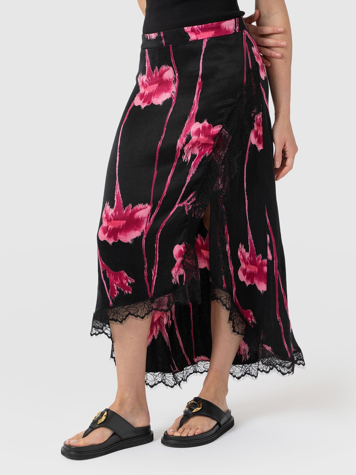 Harper Lace Midi Skirt - Pink Stem Floral - Women's Skirts | Saint + Sofia® EU