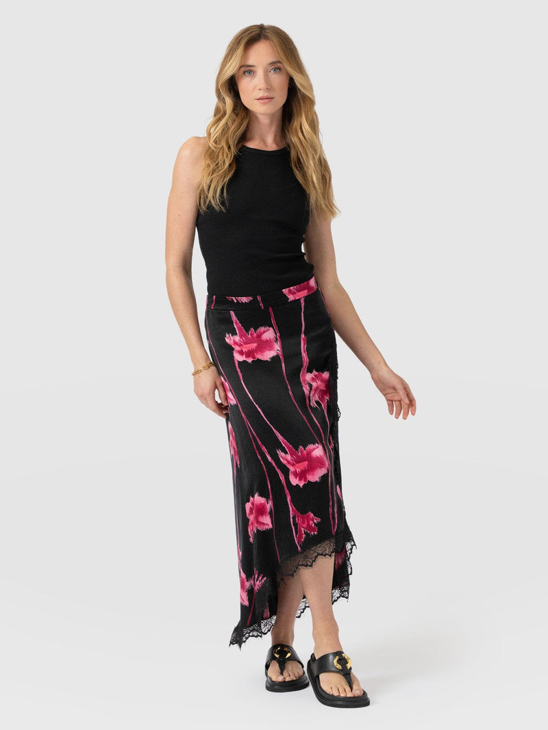 Harper Lace Midi Skirt - Pink Stem Floral - Women's Skirts | Saint + Sofia® EU