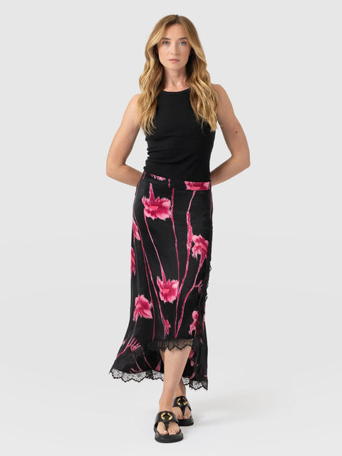 Harper Lace Midi Skirt - Pink Stem Floral - Women's Skirts | Saint + Sofia® EU