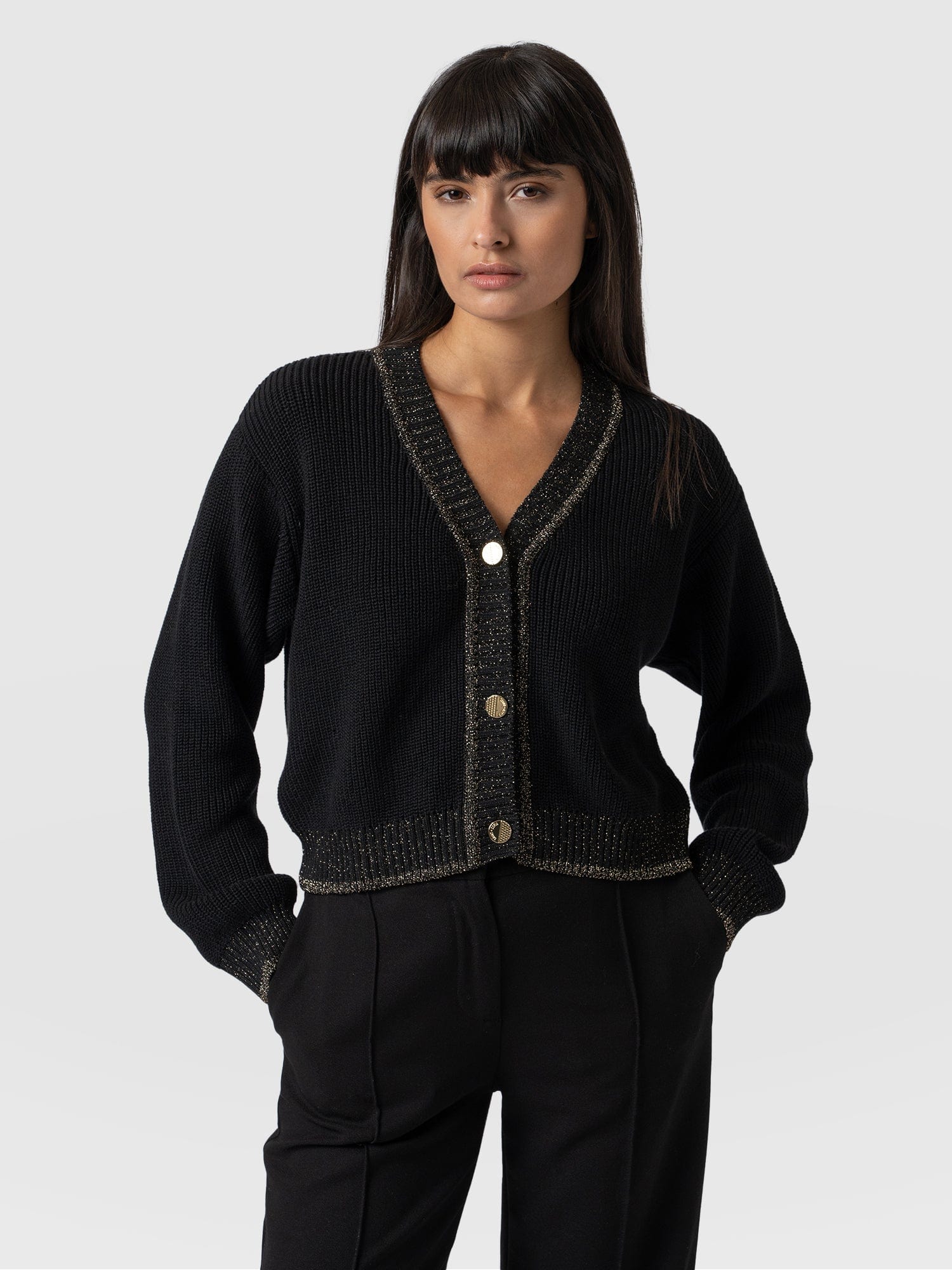 Hatton Crop Cardigan Black Lurex - Women's Cardigans |  Saint + Sofia® EU