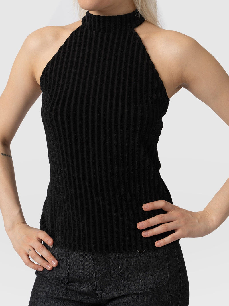Herne Halter Neck Top Black Stripe Velvet - Women's T-Shirts |  Saint + Sofia® EU
