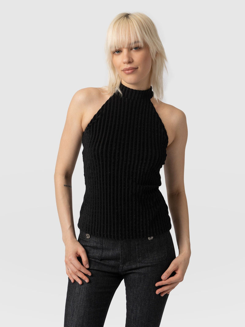 Herne Halter Neck Top Black Stripe Velvet - Women's T-Shirts |  Saint + Sofia® EU