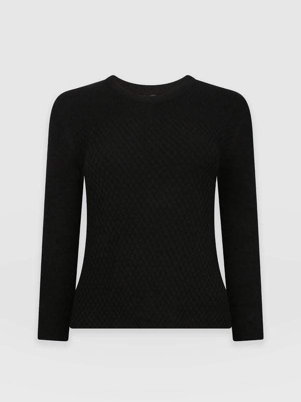 Honeycomb Rib Jumper Black - Women's Jumpers | Saint + Sofia® EU