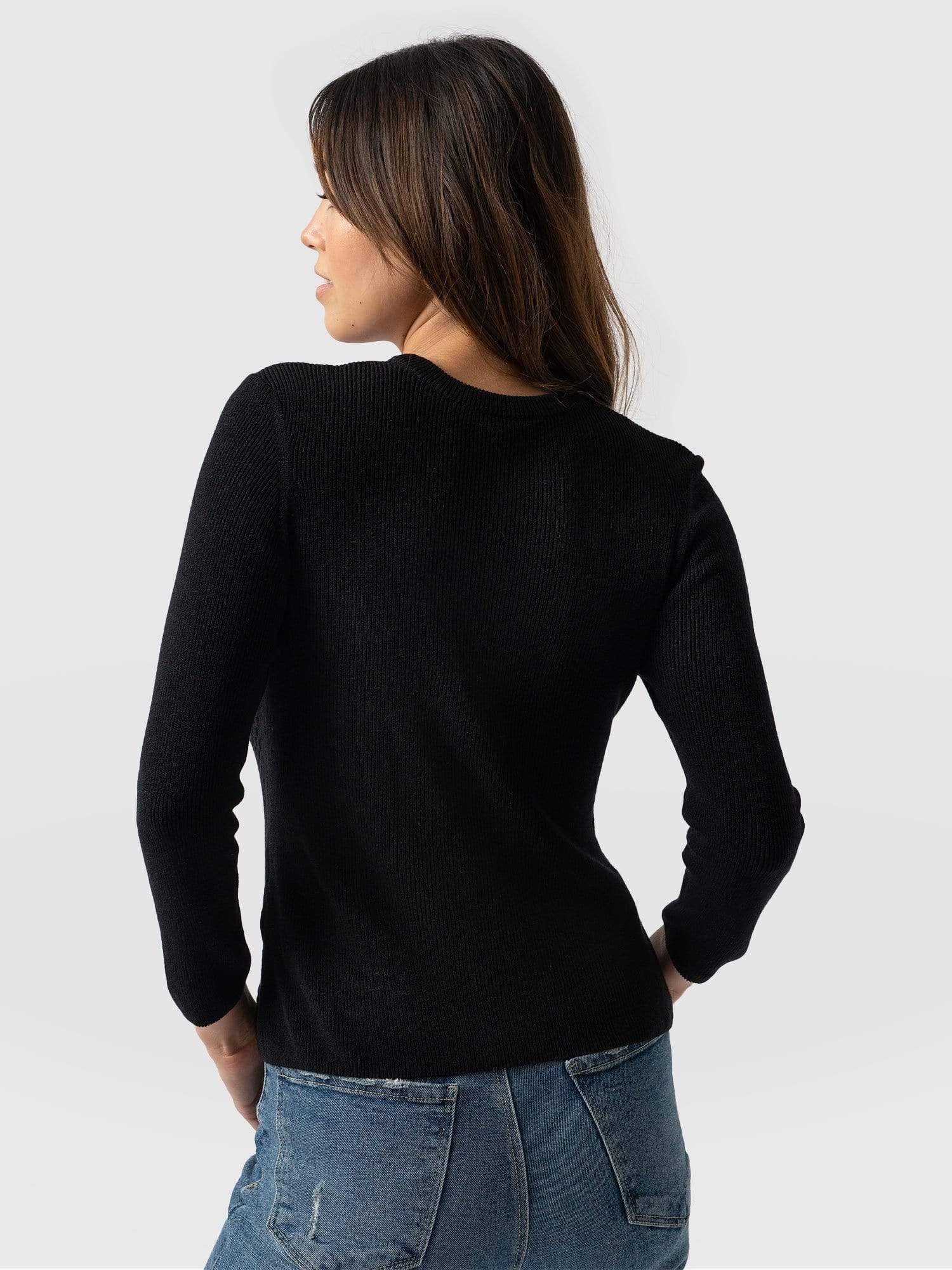 Honeycomb Rib Jumper Black - Women's Jumpers | Saint + Sofia® EU