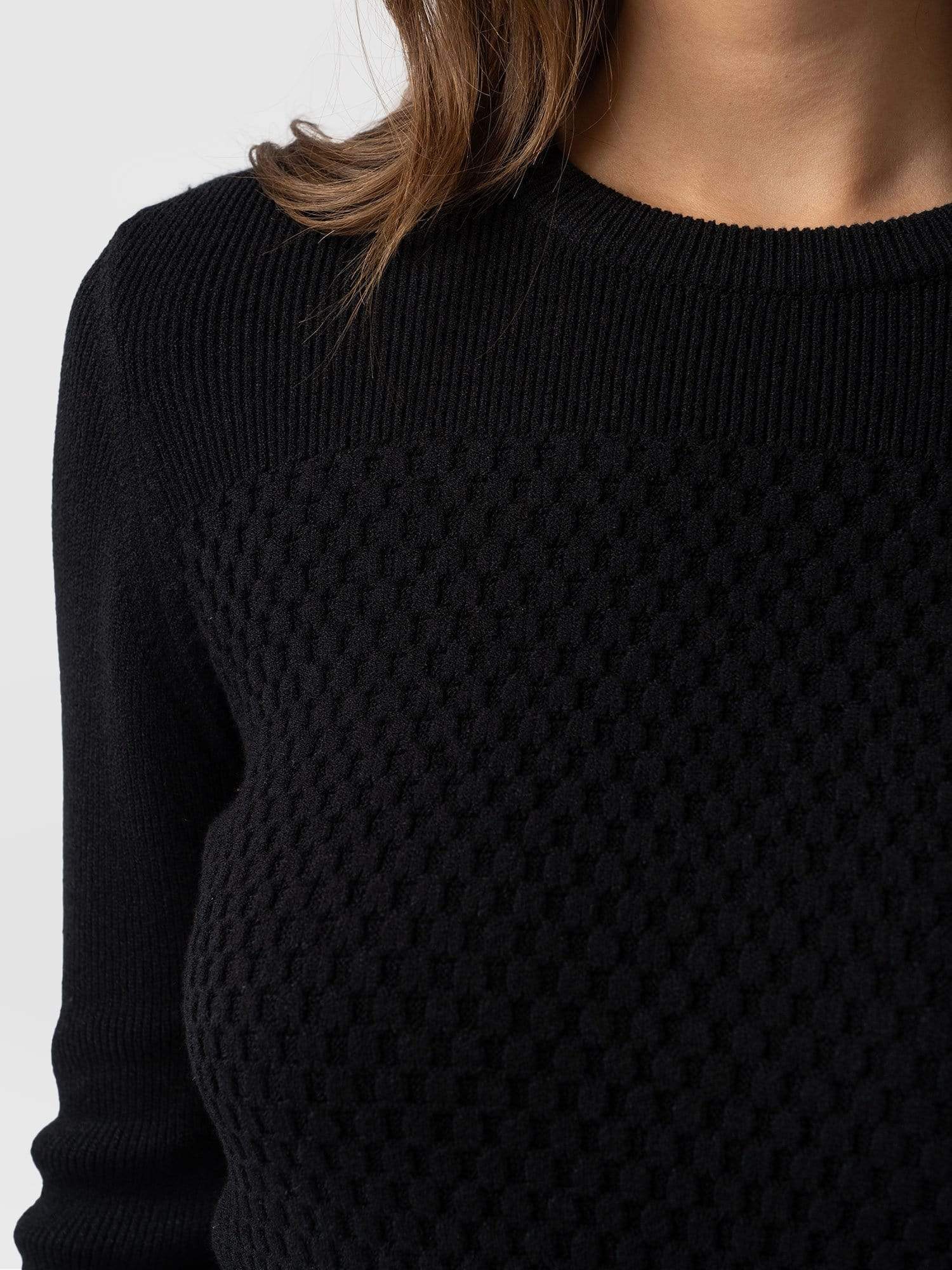 Honeycomb Rib Jumper Black - Women's Jumpers | Saint + Sofia® EU