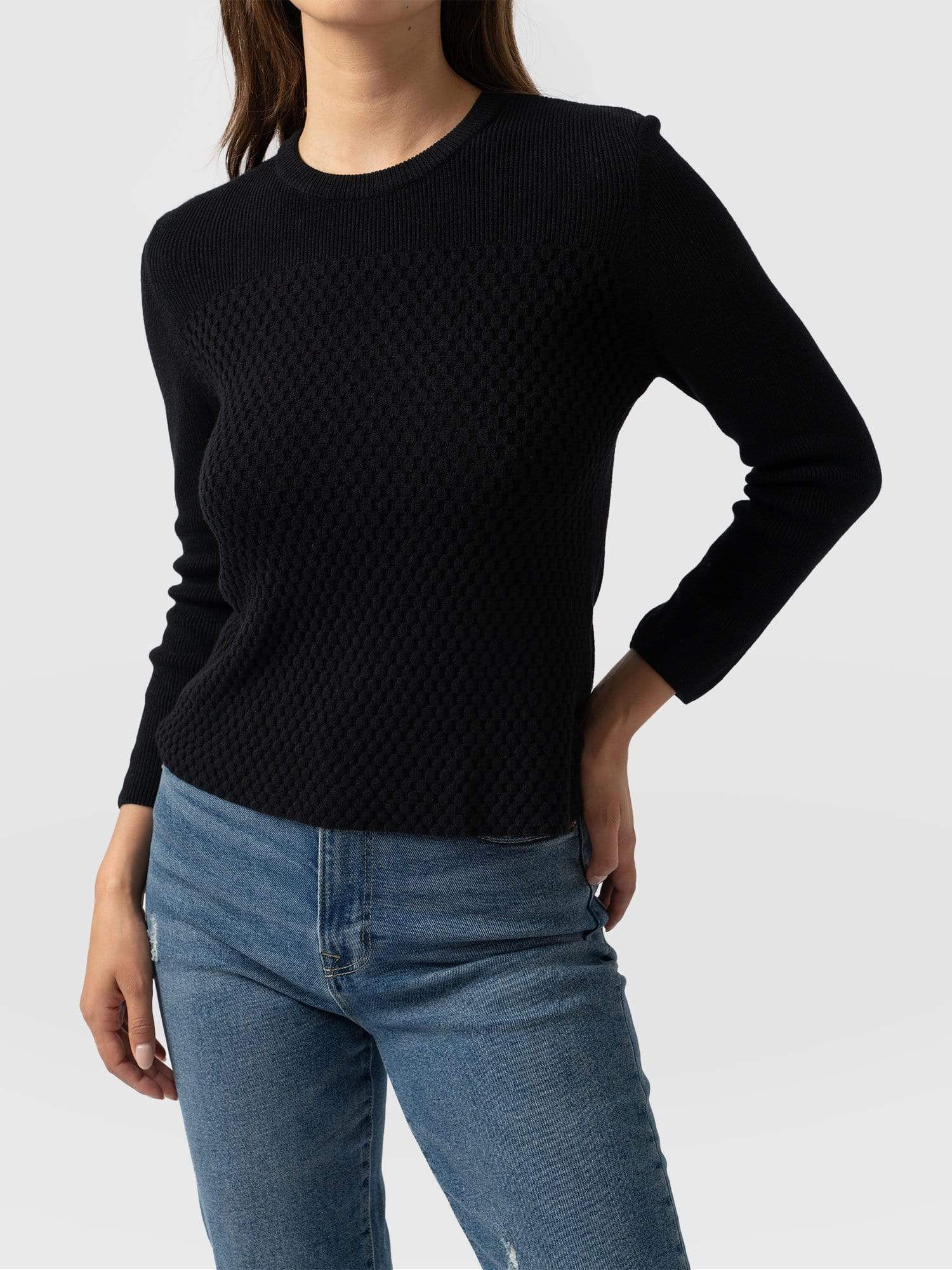Honeycomb Rib Jumper Black - Women's Jumpers | Saint + Sofia® EU
