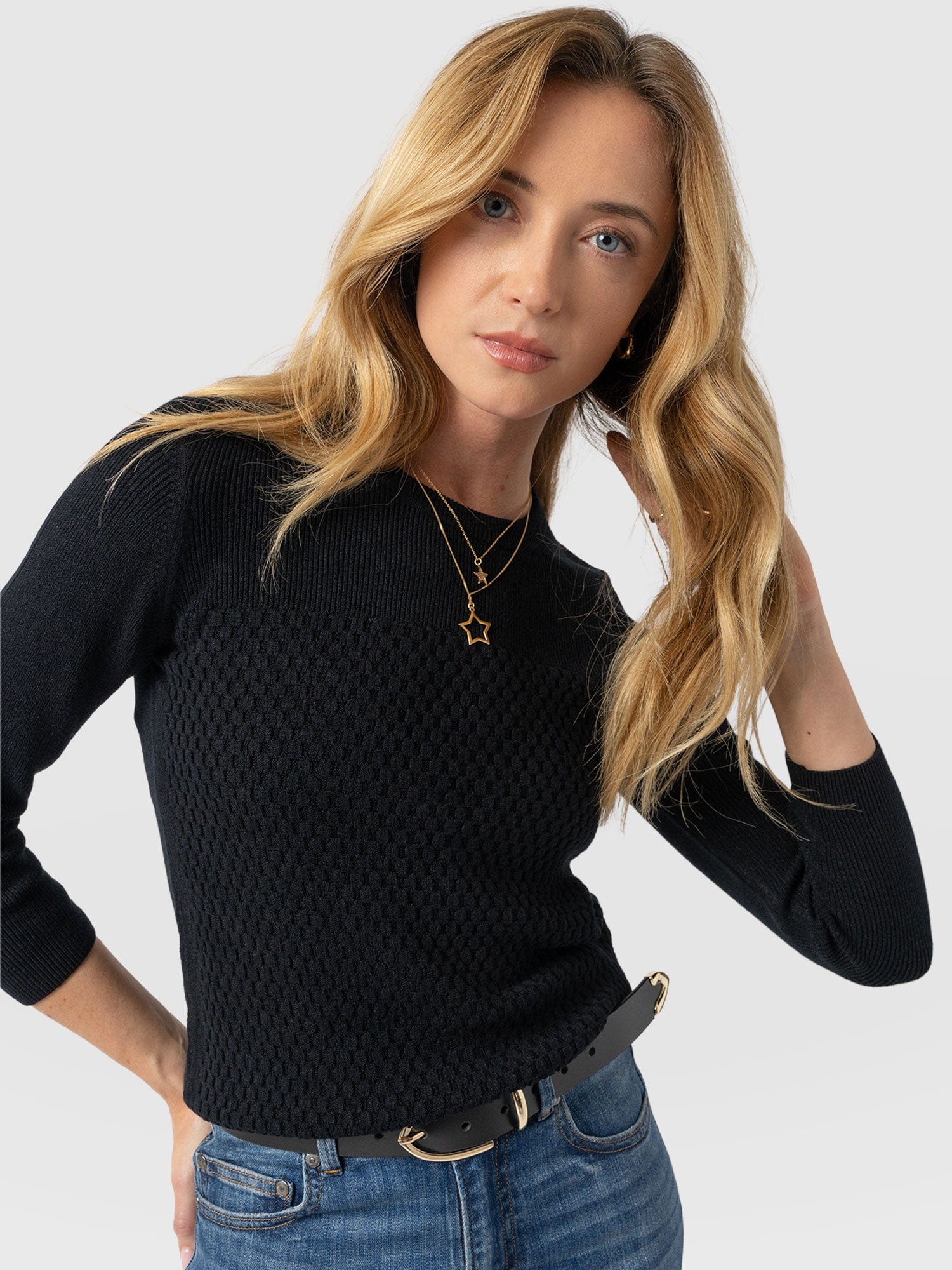 Honeycomb Rib Jumper Black - Women's Jumpers | Saint + Sofia® EU