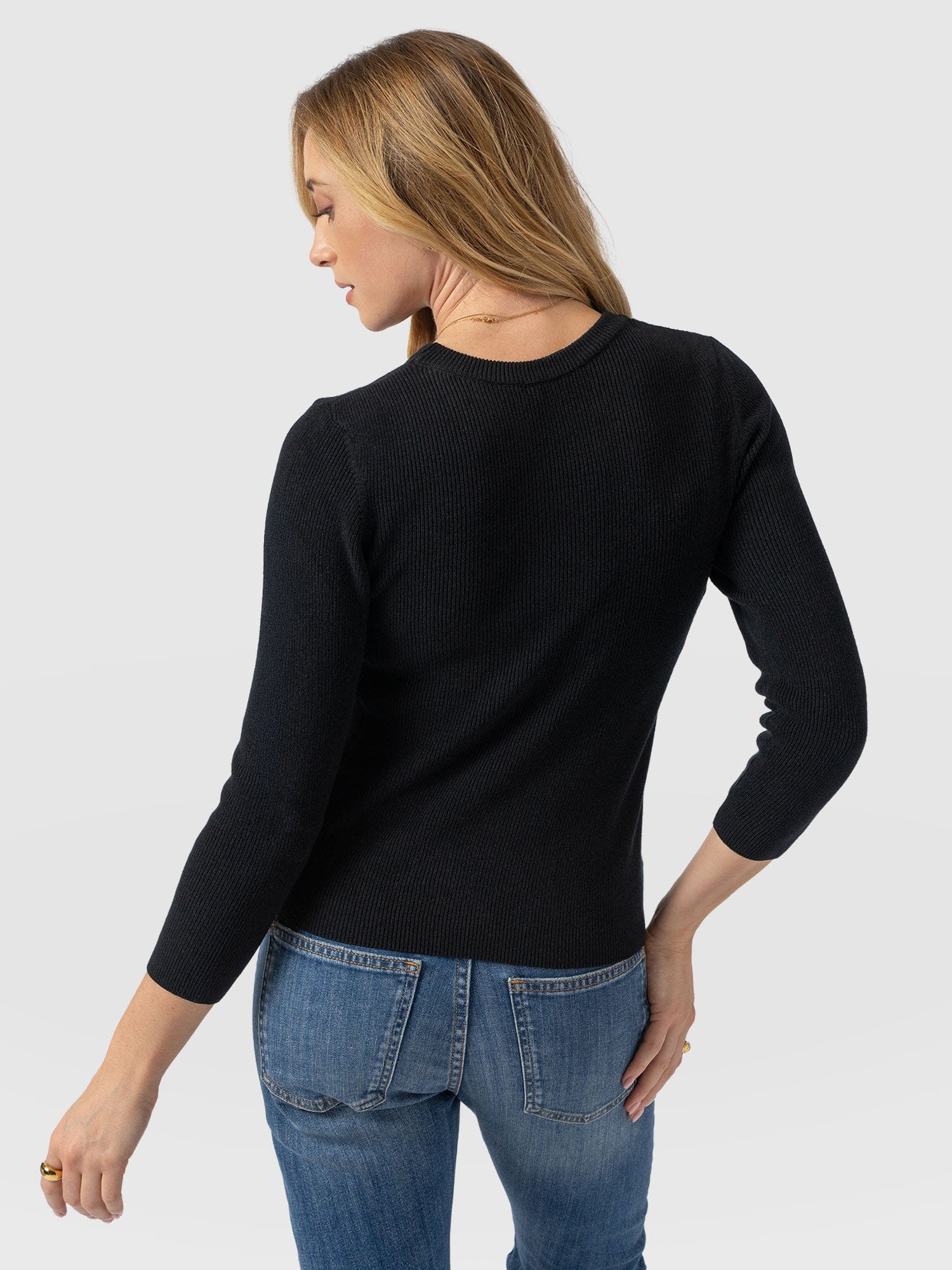 Honeycomb Rib Jumper Black - Women's Jumpers | Saint + Sofia® EU