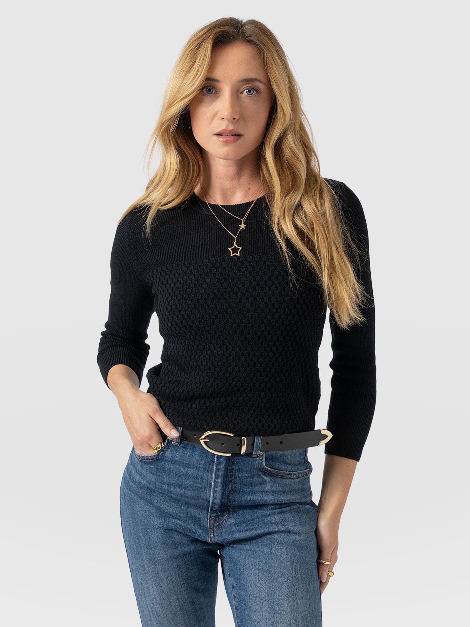 Honeycomb Rib Jumper Black - Women's Jumpers | Saint + Sofia® EU