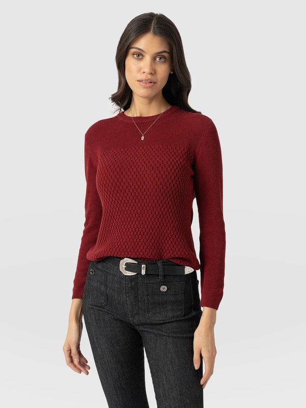 Honeycomb Rib Jumper Burgundy - Women's Jumpers | Saint + Sofia® EU