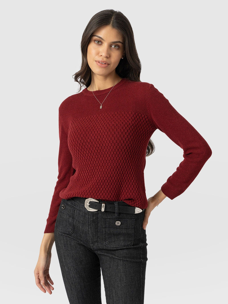 Honeycomb Rib Jumper Burgundy - Women's Jumpers | Saint + Sofia® EU