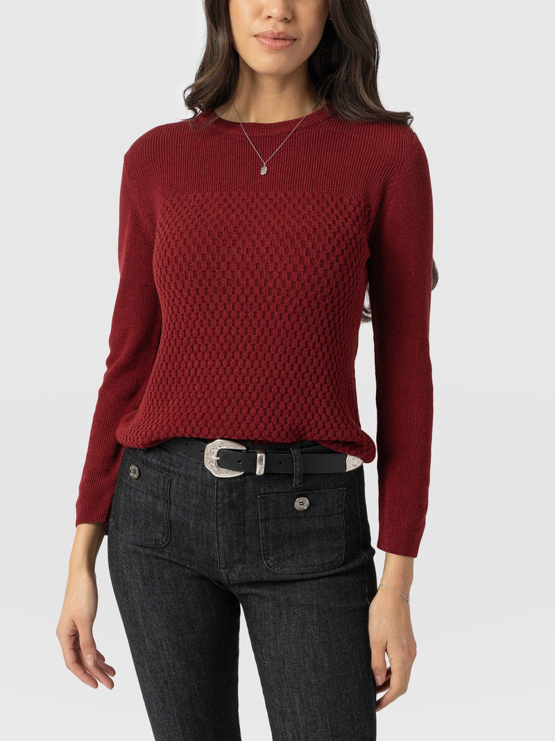 Honeycomb Rib Jumper Burgundy - Women's Jumpers | Saint + Sofia® EU