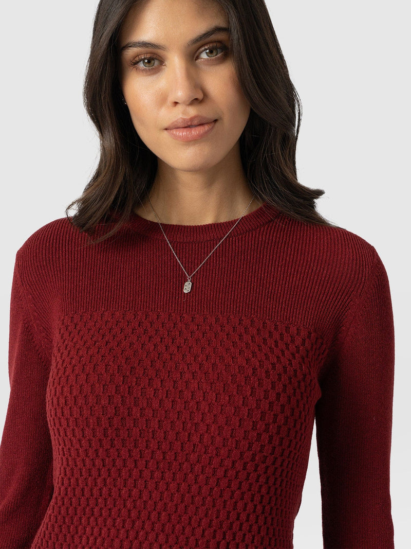 Honeycomb Rib Jumper Burgundy - Women's Jumpers | Saint + Sofia® EU