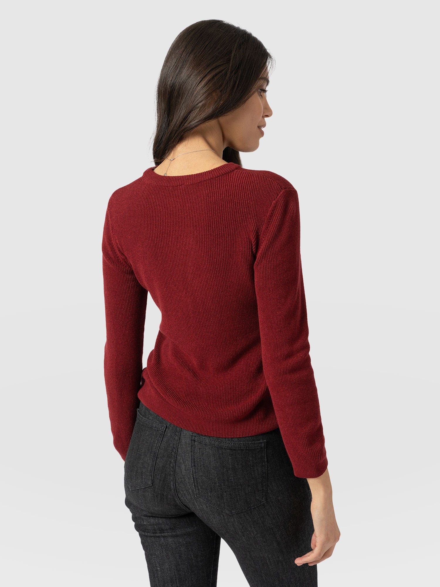 Honeycomb Rib Jumper Burgundy - Women's Jumpers | Saint + Sofia® EU