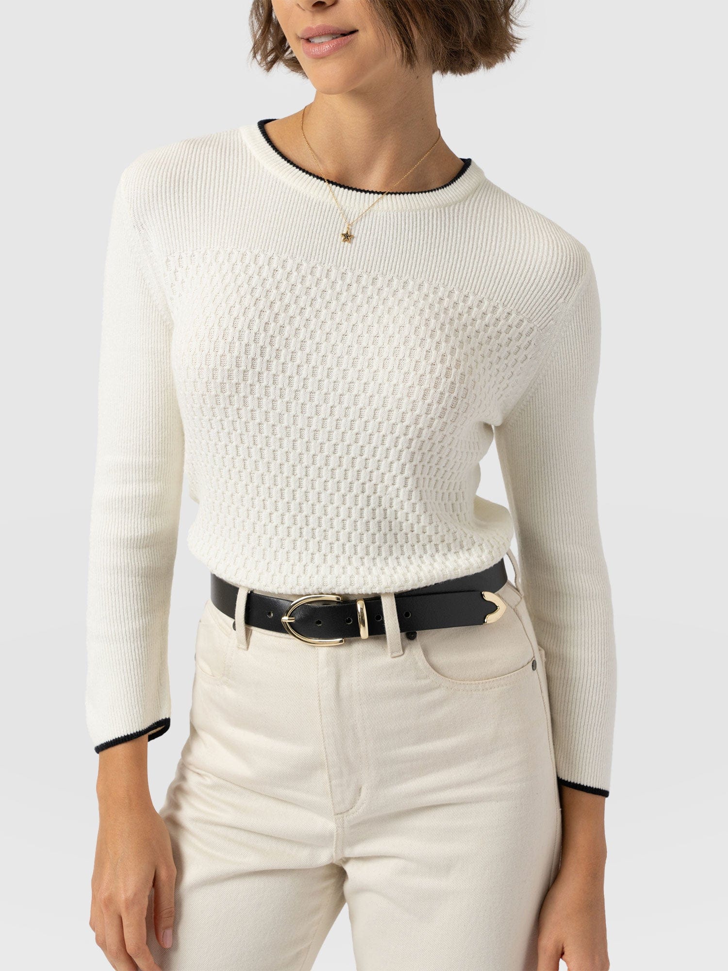 Honeycomb Rib Jumper Cream - Women's Jumpers | Saint + Sofia® EU
