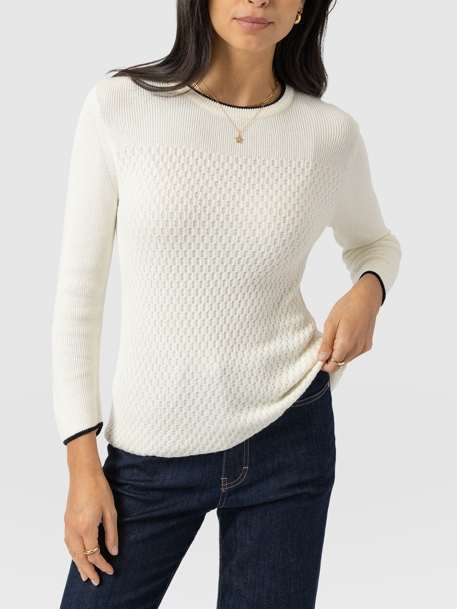 Honeycomb Rib Jumper Cream - Women's Jumpers | Saint + Sofia® EU