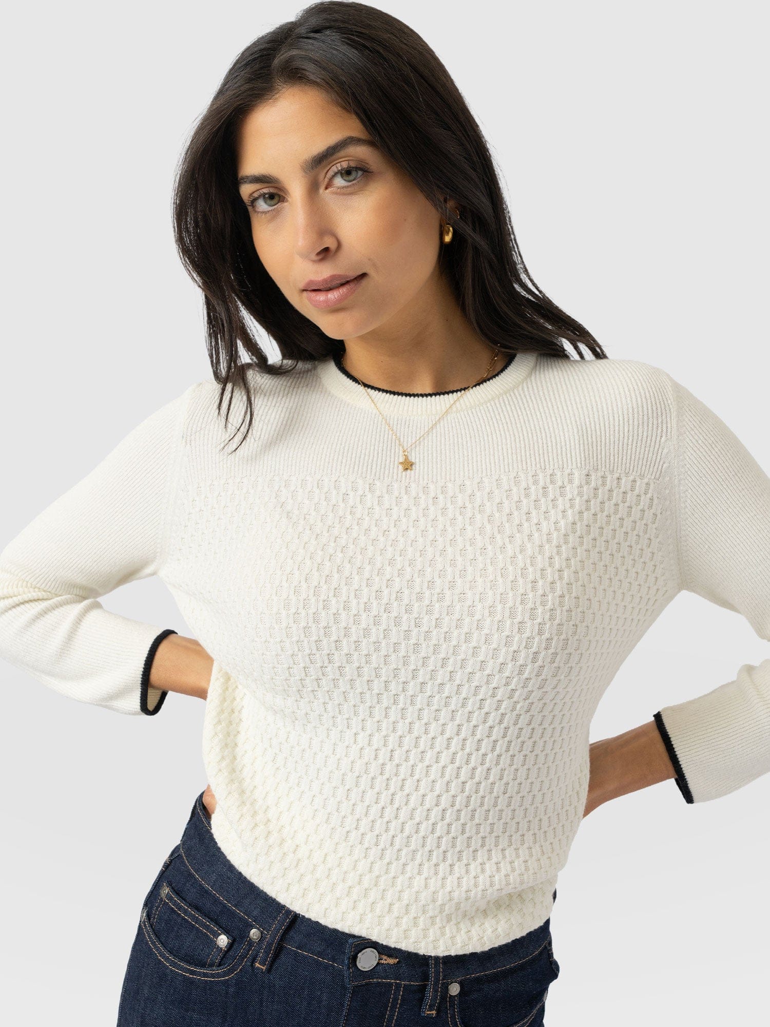 Honeycomb Rib Jumper Cream - Women's Jumpers | Saint + Sofia® EU