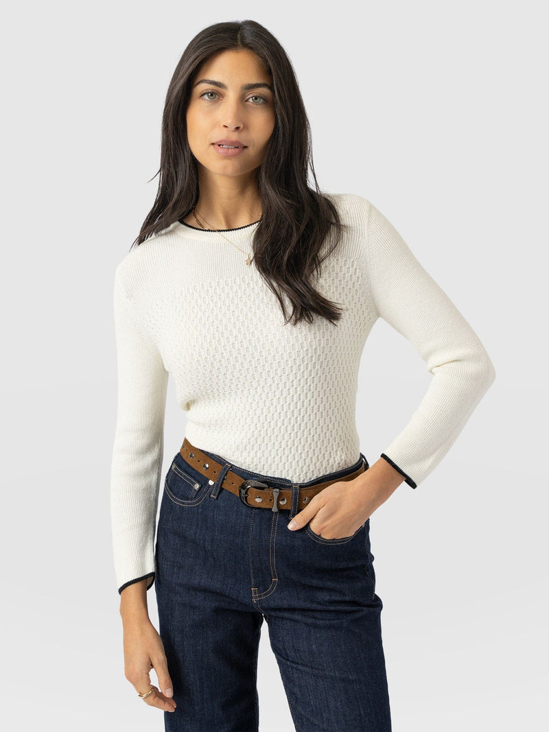 Honeycomb Rib Jumper Cream - Women's Jumpers | Saint + Sofia® EU