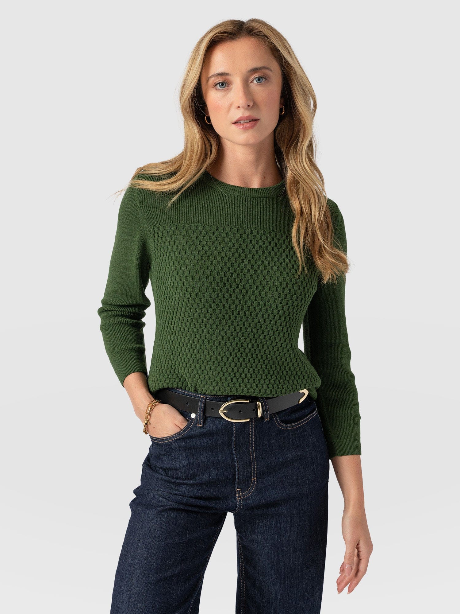 Honeycomb Rib Jumper Green - Women's Jumpers | Saint + Sofia® EU