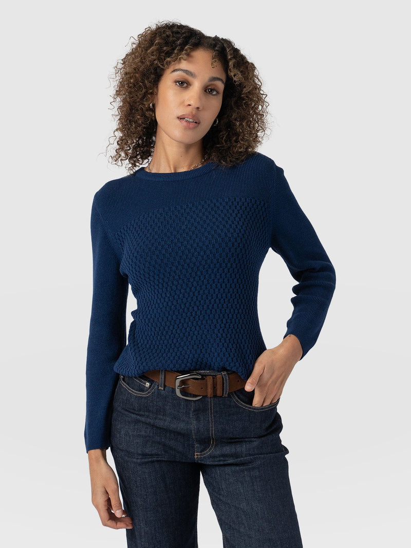 Honeycomb Rib Jumper Navy - Women's Jumpers | Saint + Sofia® EU