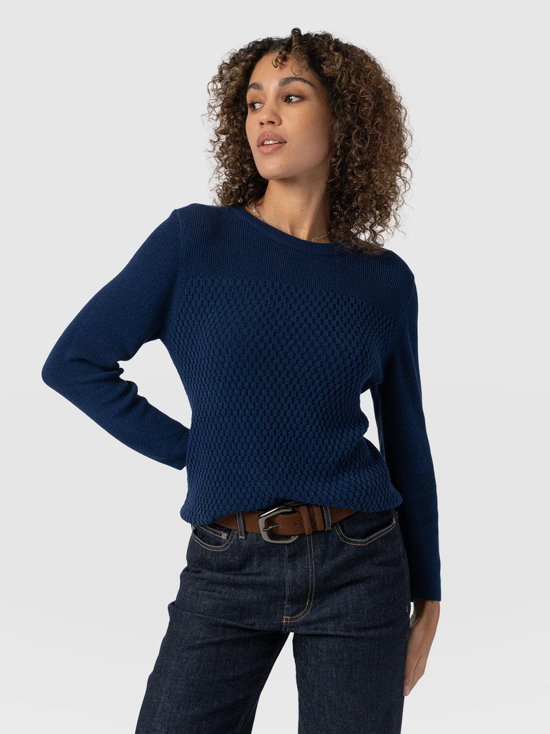 Honeycomb Rib Jumper Navy - Women's Jumpers | Saint + Sofia® EU