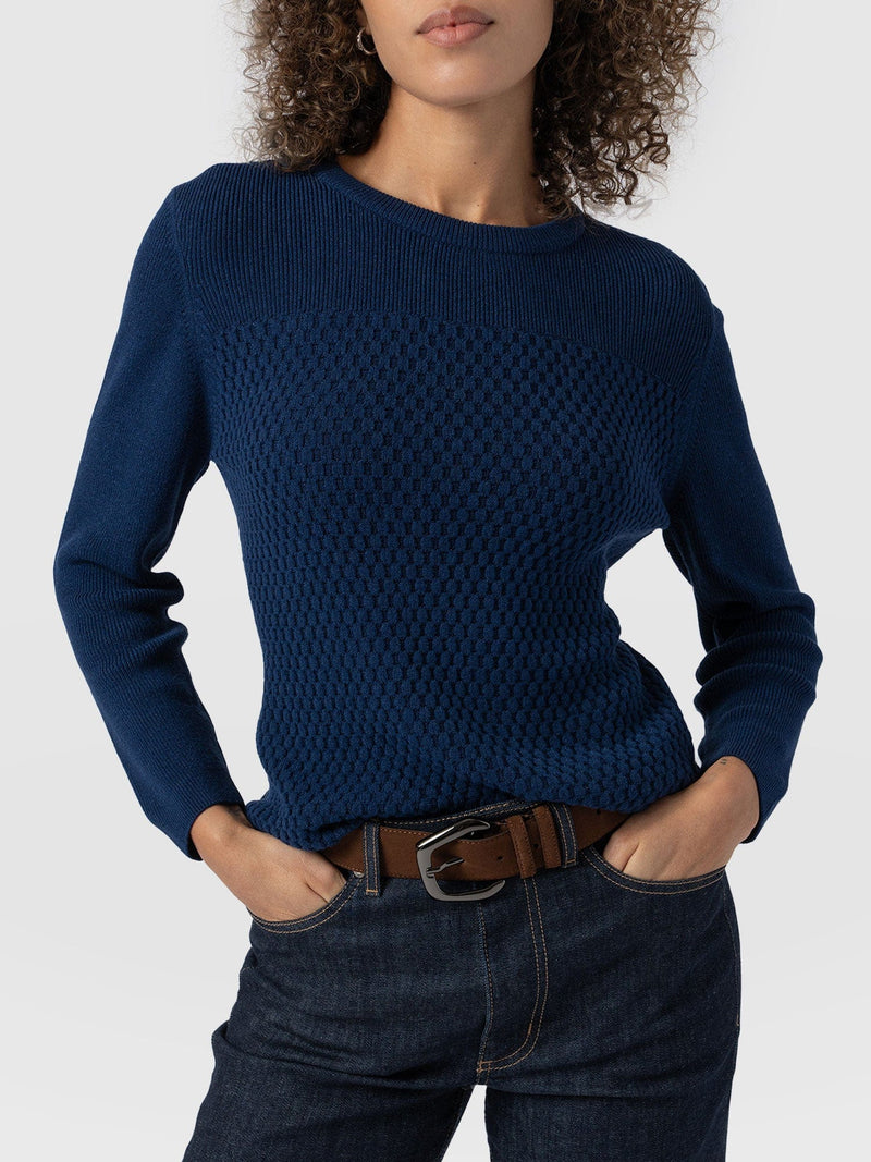 Honeycomb Rib Jumper Navy - Women's Jumpers | Saint + Sofia® EU