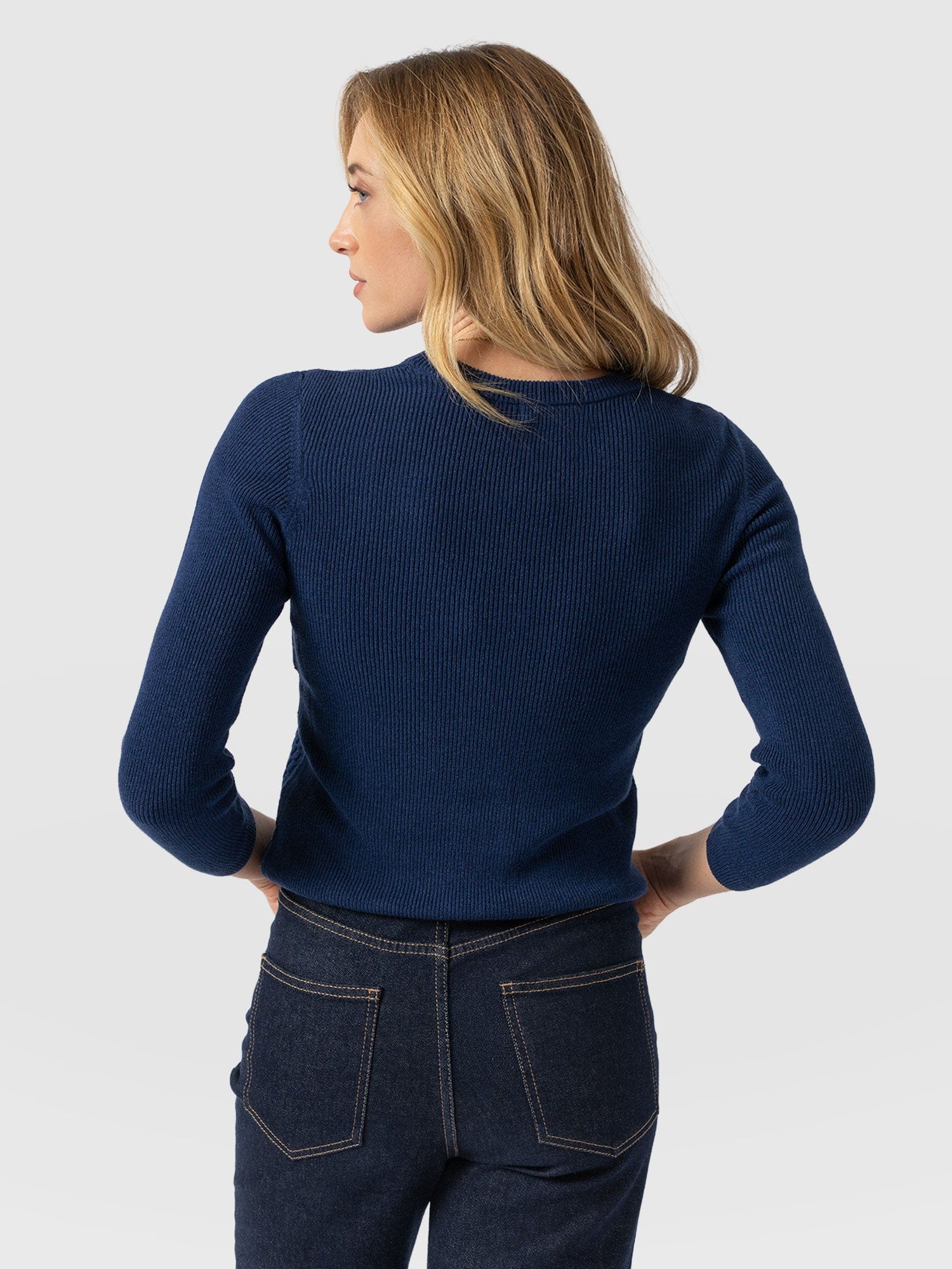 Honeycomb Rib Jumper Navy - Women's Jumpers | Saint + Sofia® EU
