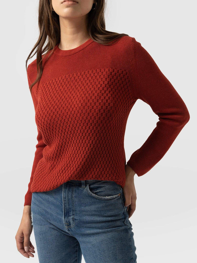 Honeycomb Rib Jumper Orange - Women's Jumpers | Saint + Sofia® EU