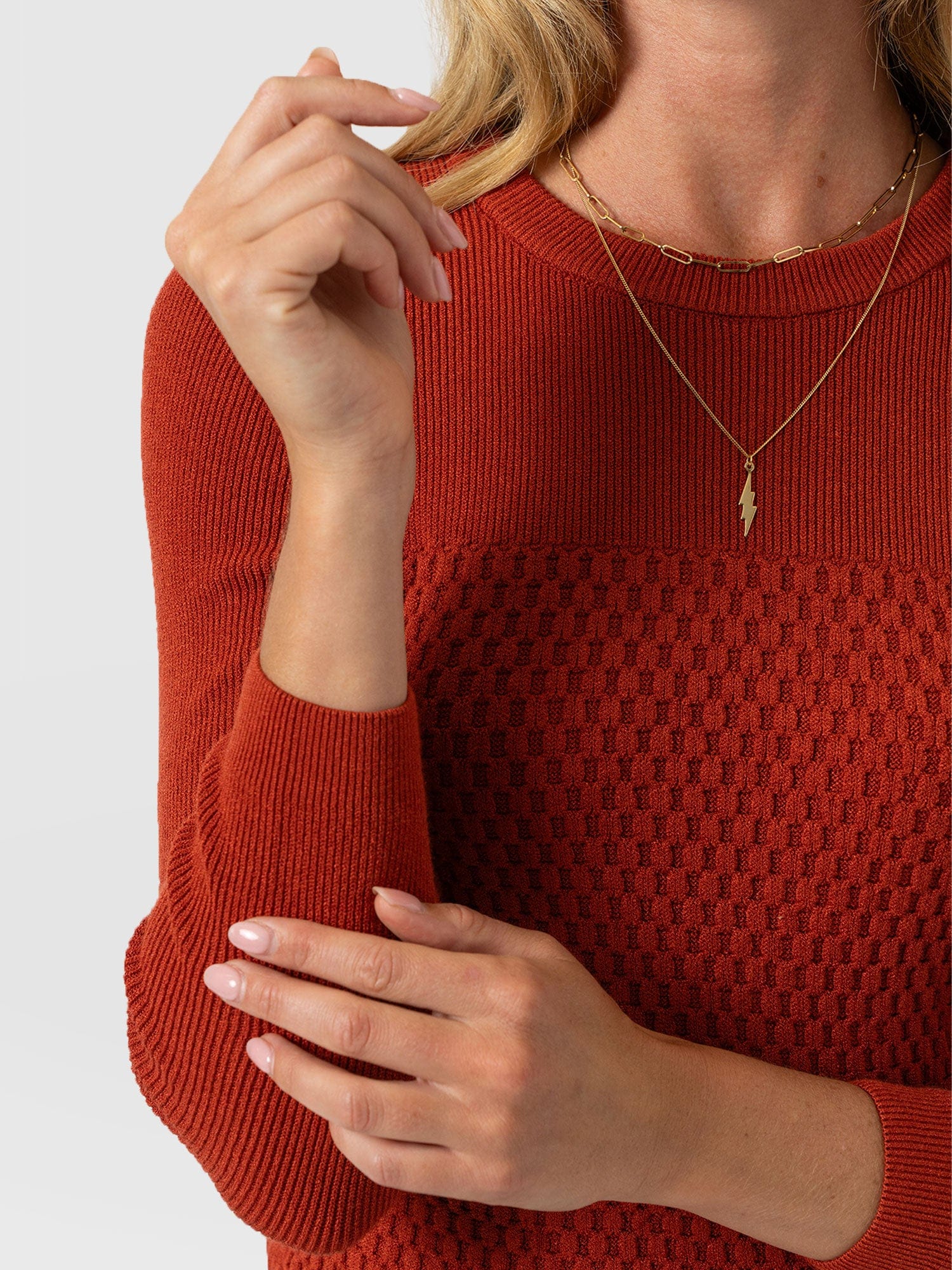 Honeycomb Rib Jumper Orange - Women's Jumpers | Saint + Sofia® EU