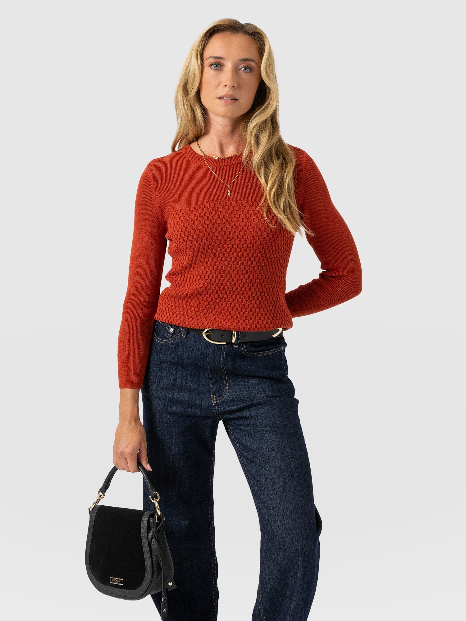 Honeycomb Rib Jumper Orange - Women's Jumpers | Saint + Sofia® EU
