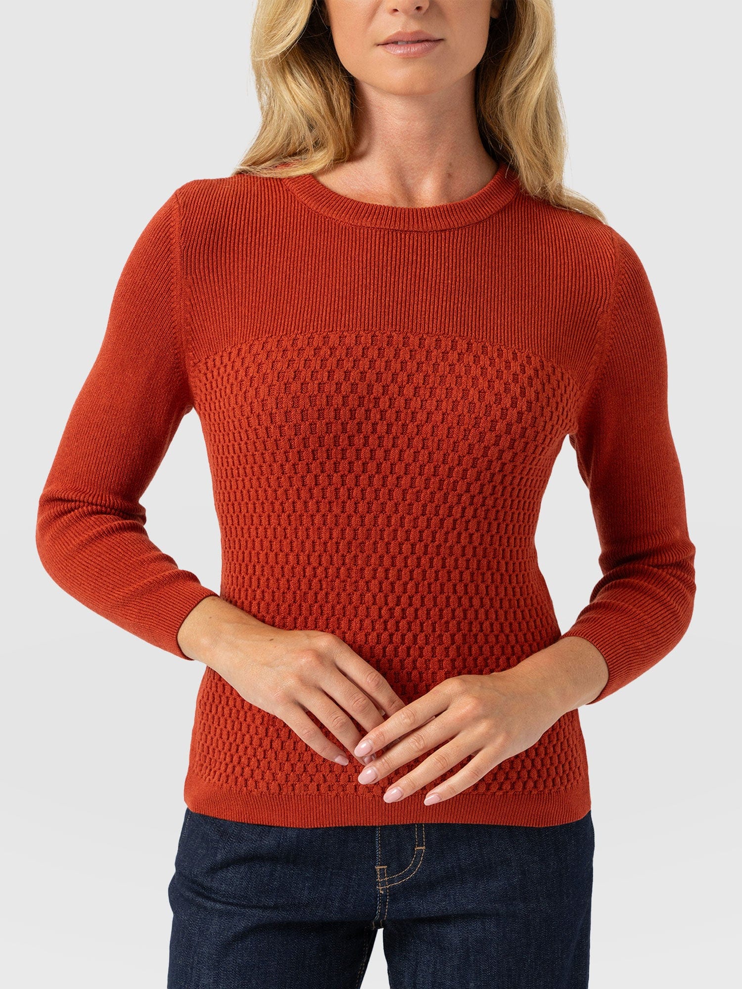 Honeycomb Rib Jumper Orange - Women's Jumpers | Saint + Sofia® EU