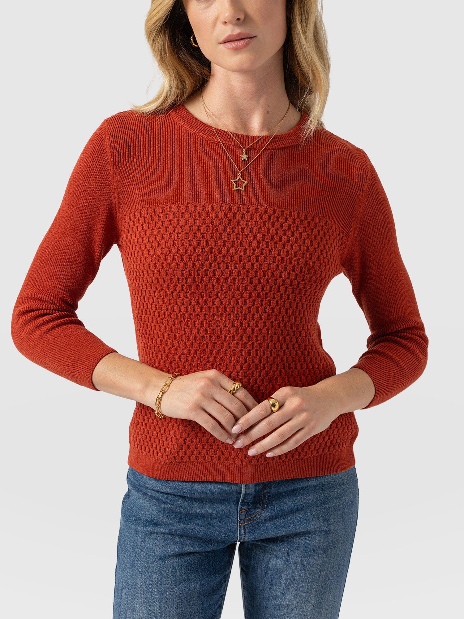 Honeycomb Rib Jumper Orange - Women's Jumpers | Saint + Sofia® EU